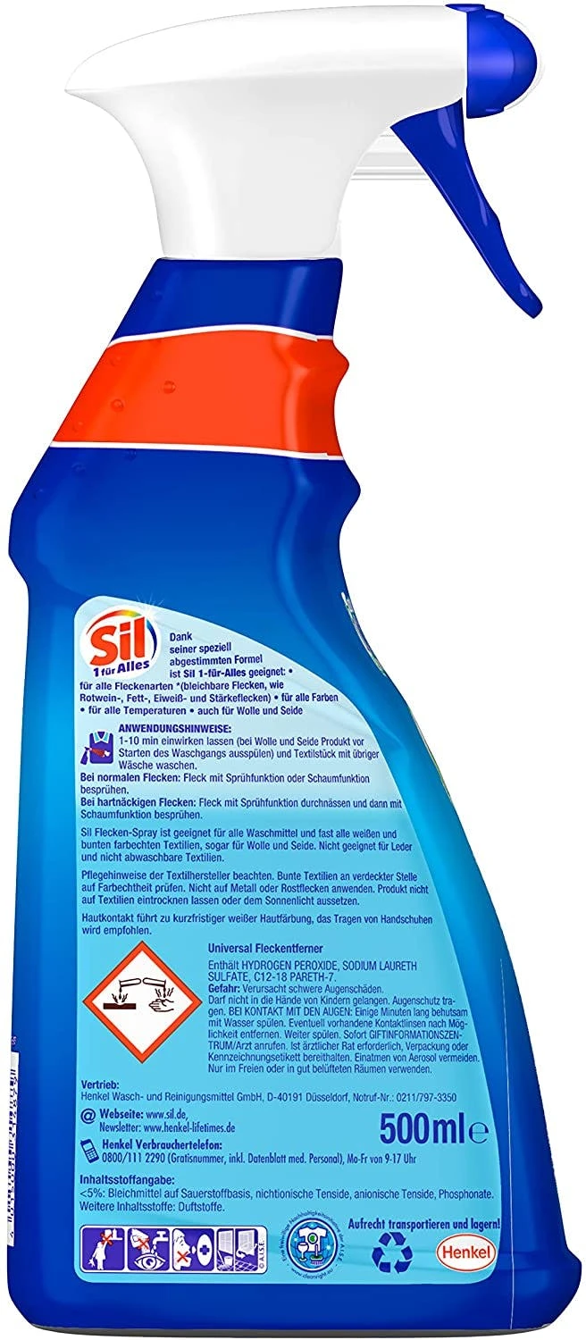Sil 1 Für Alles Fleckenspray Fleckentferner Reiniger 500 Ml Reinigungsmittel 2 Sil 1 Für Alles Fleckenspray Fleckentferner Reiniger 500 Ml Reinigungsmittel – Bild 2