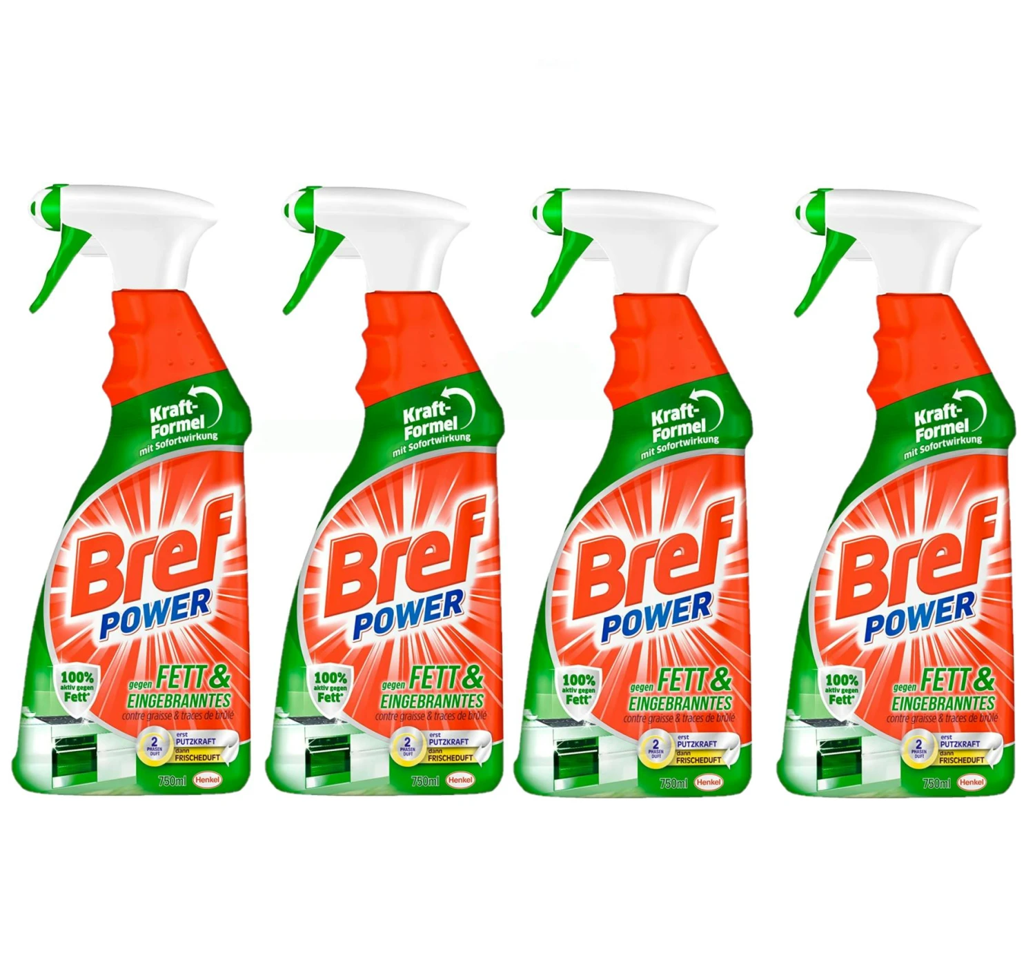 Bref Power Gegen Fett & Eingebranntes 4er Pack Fettlöser 4x750 Ml Sprühflasche 2 Bref Power Gegen Fett & Eingebranntes 4er Pack Fettlöser 4x750 Ml Sprühflasche – Bild 2